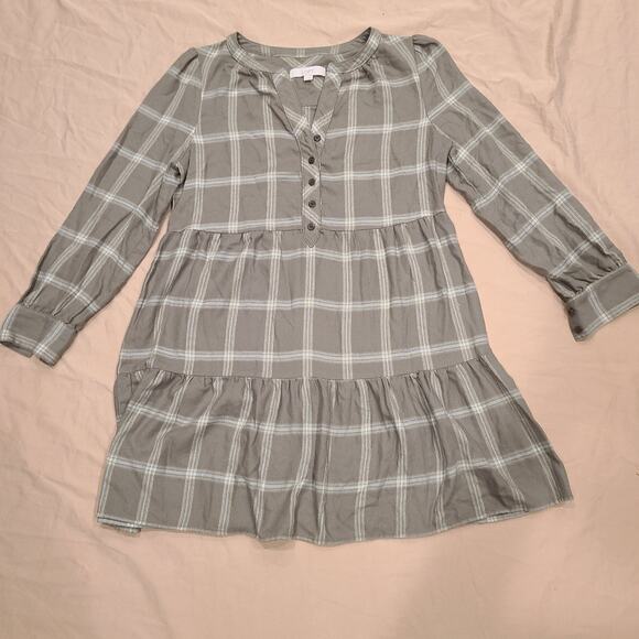 Loft Plaid Dress Shirt Botton Down Blouse (Green) Medium Fall Autumn Cottagecore - Picture 1 of 7